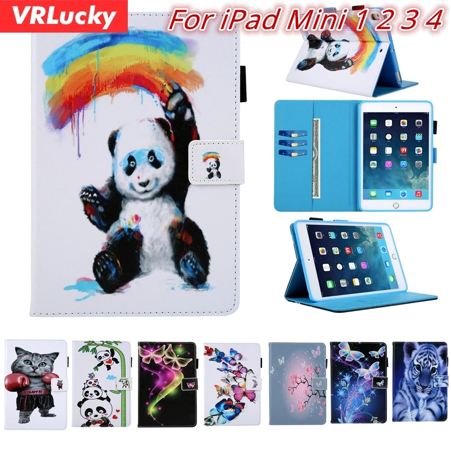 

VRLucky For iPad Mini 1 2 3 4 Case Cute Panda Butterfly Pattern Flip Stand PU Leather Cover Case