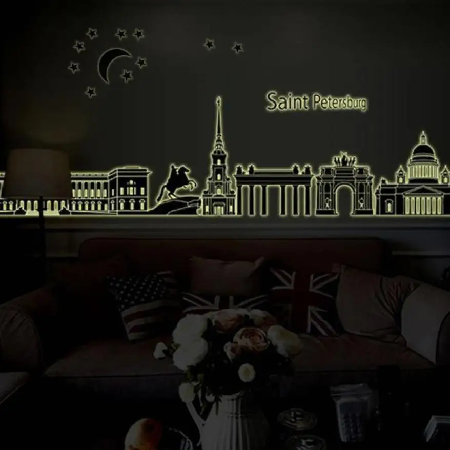 

205cm*40cm Large City Silhouettes Luminous Wall Stickers for Living Room Bedroom Decoration Wall Sticker Adesivos de parede 803