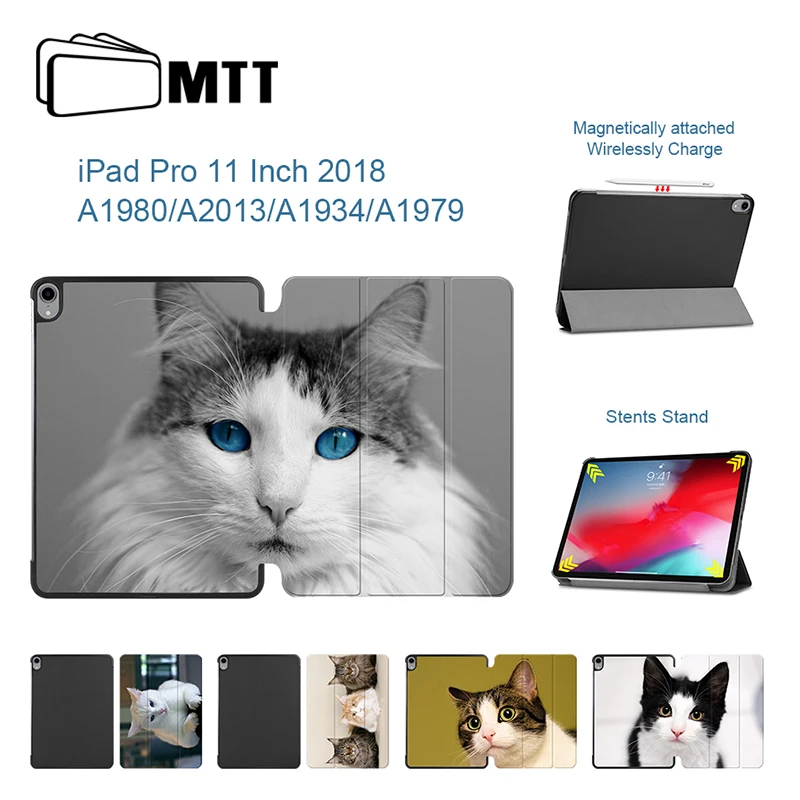 

MTT Cute Cat Painted PU Leather Case for iPad Pro 11 2018 Cover Support Wireless Charging For Apple Pencil Case for iPad 2018