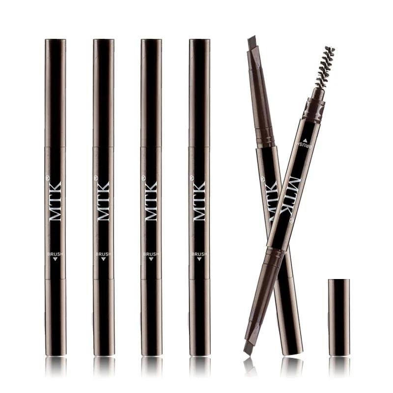 

1pc Double-headed Automatic Eyebrow Pencil Beauty Eyebrow Powder Lasting Waterproof Not Blooming Purple Tube Brush