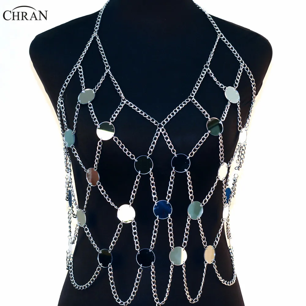 Chran Дизайн зеркало perspex укороченный топ Цепочки и ожерелья Disco бандо Bralette сексуальное бикини Купальники для малышек платье вечерние украшения