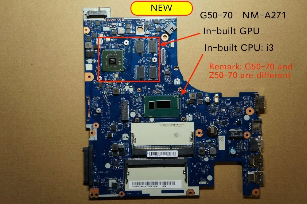 اختبار جديد ACLU1/ACLU2 NM-A271 لينوفو G50-70 اللوحة المحمول I3 cpu HD8500M الفيديو بطاقة