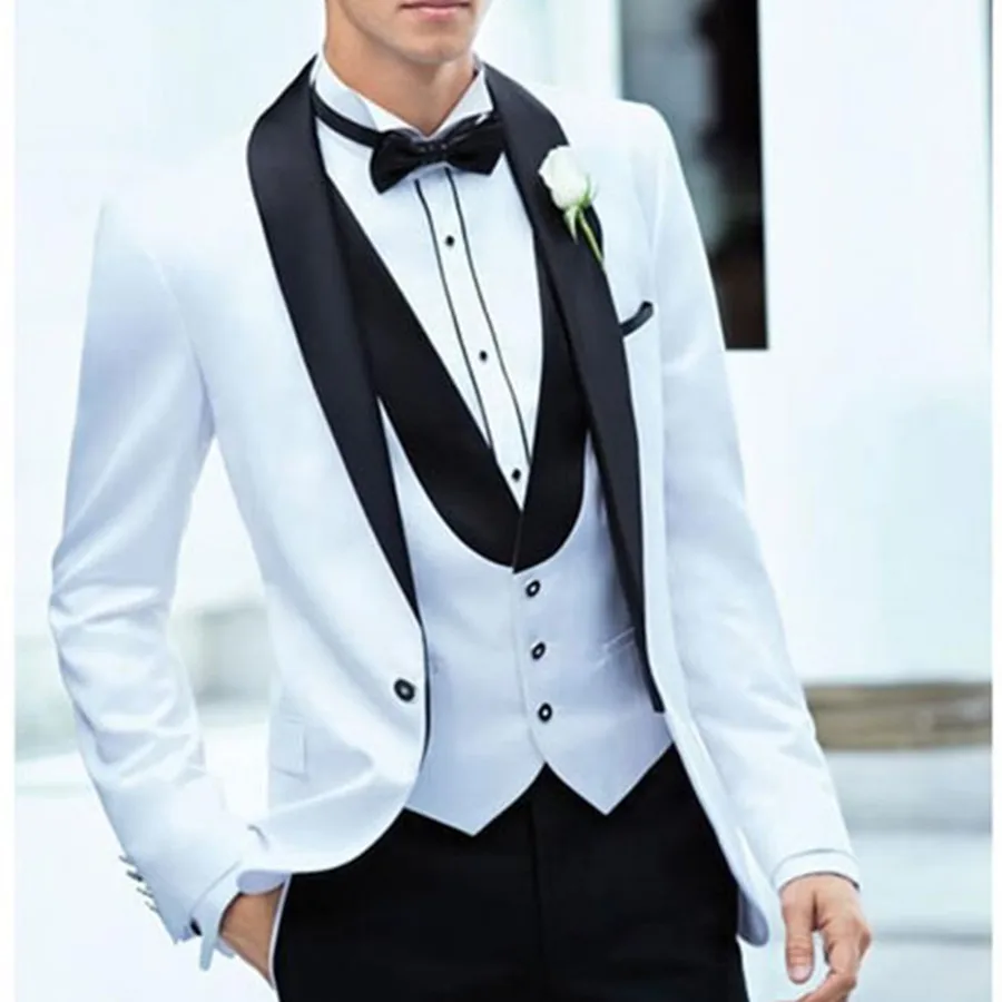 Hot Best Stylish Shawl Collar Slim Fit White Groom Tuxedos