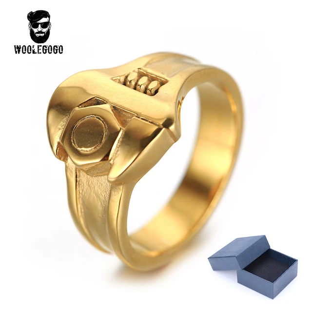 Vintage Mechanic Wrench Tool Ring Stainless Steel Mens Rings Punk Vintage Mechanic Wrench Tool Ring Stainless Steel Mens Rings Punk Silver Gold Fashion Men Jewelry
