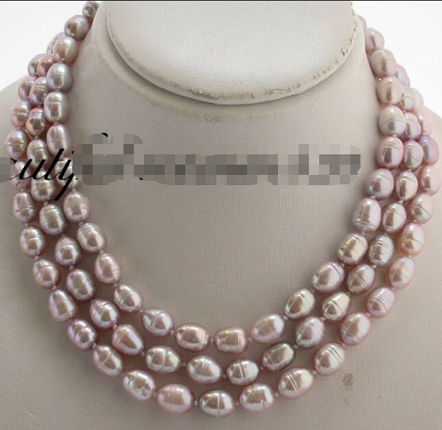 

FREE SHIPPING z1901 3row 12mm rice lavender fw pearl necklace shell