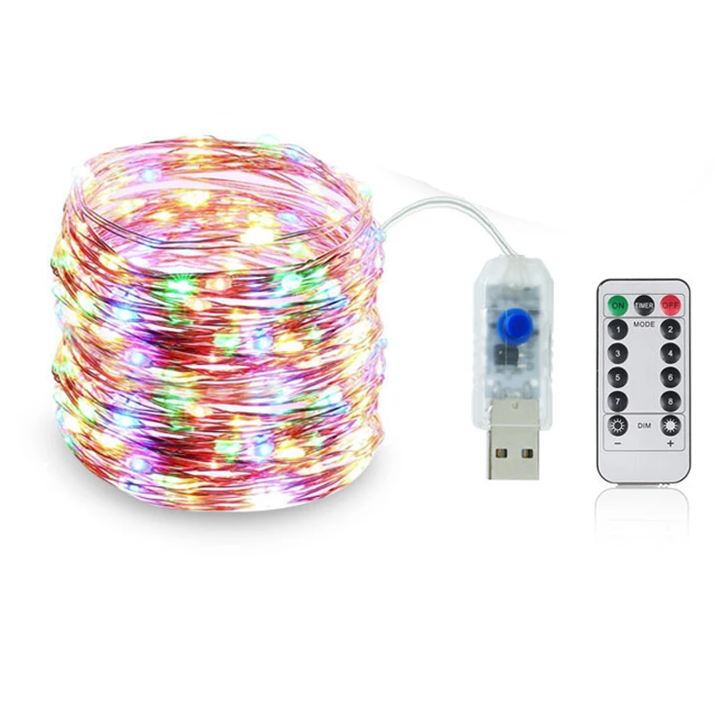 

10M 8 Lighting Modes 100 LED Remote Control USB Powered Copper Wire String Lights Christmas Parties Garden Wedding Decorations