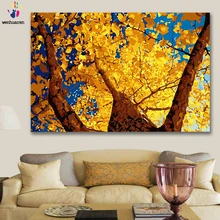 DIY цветные картинки по номерам с цветами осень гинкго осень пейзаж Картина Рисунок Живопись по номерам Обрамленный дом