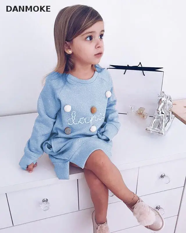 Ceny Danmoke 2018 jesienno zimowa kreskówka list haftowana bluza dziewczyna moda długa bluza z kapturem sukienka sweter Moletom Feminina