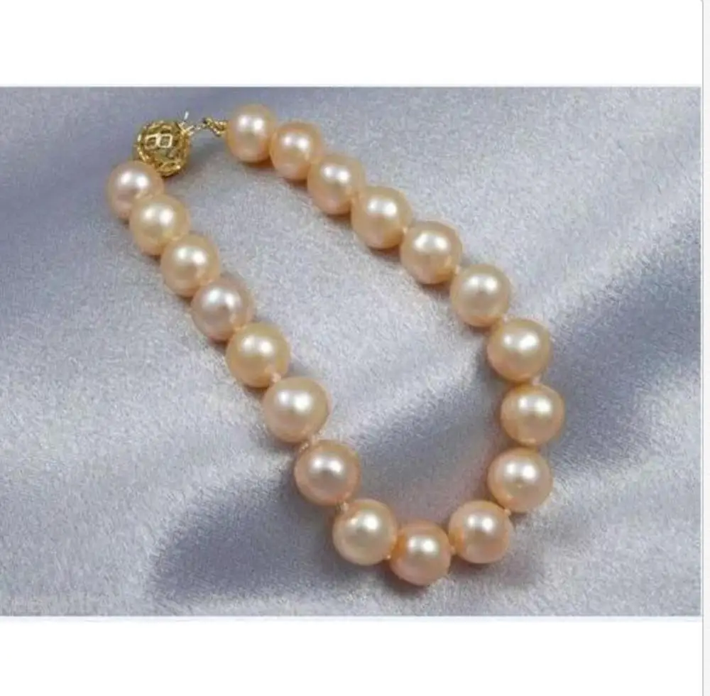 

elegant south sea baroque 9-10mm gold pink pearl bracelet 7.5-8"