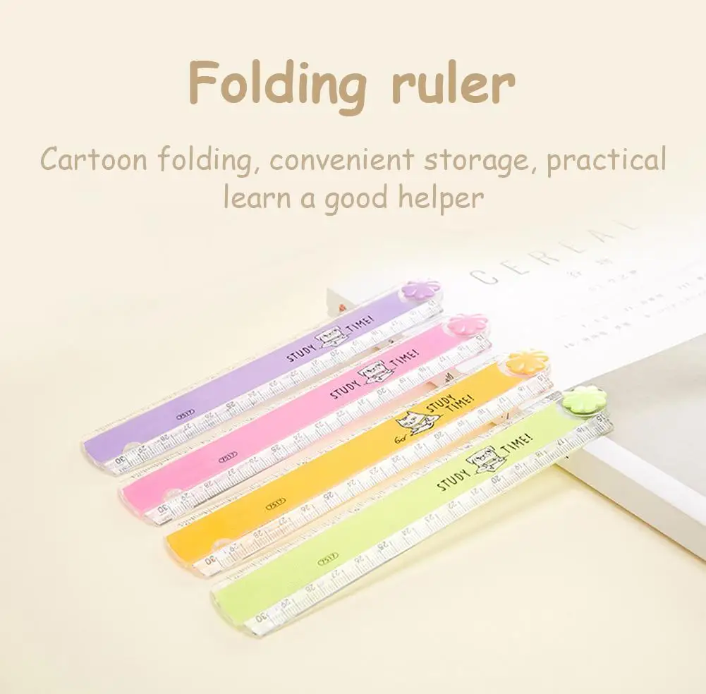 

Folding Ruler Color Cute Student Ruler Geometry 30CM Color Random Cartoon Plastic Drawing School Stationery Students Kids Gifts