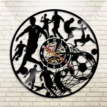 

1Piece Play Soccer Vinyl Clock Record Football Team Led Light Living Room Decor Wall Art Handmade Unique Gift For Soccer Lover