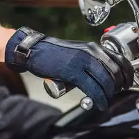 BOOUNI ผู้ชายหนังแกะถุงมือแฟชั่น Patchwork หนังแท้สายรัดข้อมือของแข็งห้านิ้วมือฤดูหนาว NM774