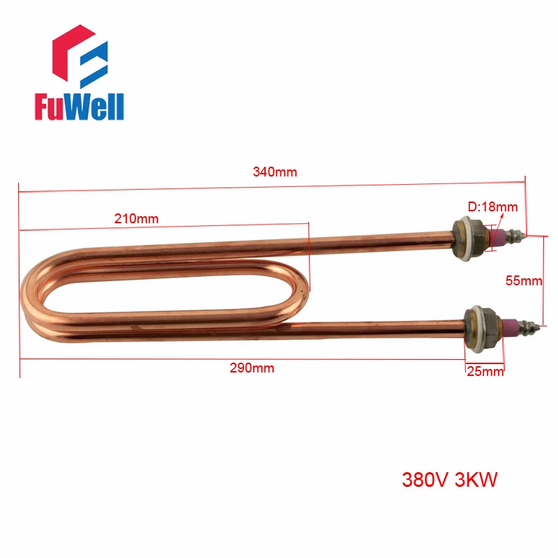 Doube U нагревательный элемент из нержавеющей стали Электрический для машины парения риса 220 В 380 В 3 кВт 4 кВт - Цвет: 290mm380V3KW Copper