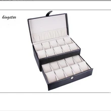 Двухслойный Большой 20-отделения, из дерева pu кожаный ящик для часов коробка для хранения ювелирных изделий чехол Подарок для свадьбы дня рождения светло-черный SBH005