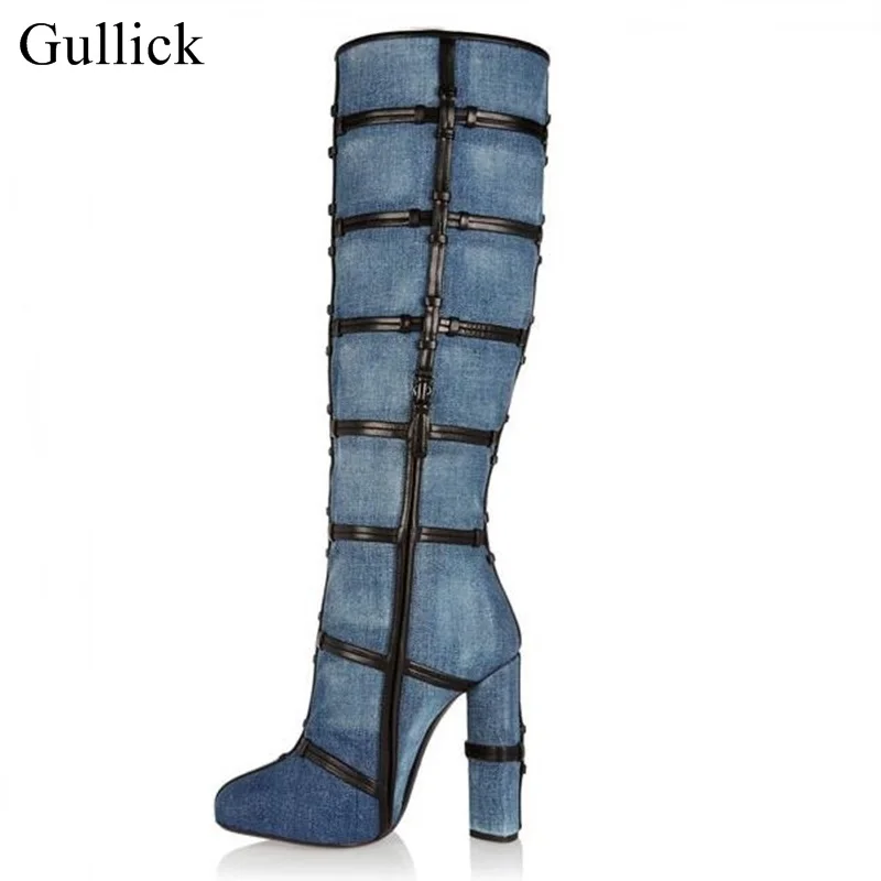 Real Photo Denim Blue Knee High Boots Sexy Chunky Heels Winter Long Boots Women Round Toe High Heel Dress Shoes Big Size 11 цена Real Photo Denim Blue Knee High Boots Sexy Chunky Heels Winter Long Boots Women Round Toe High Heel Dress Shoes Big Size 11 цены онлайн