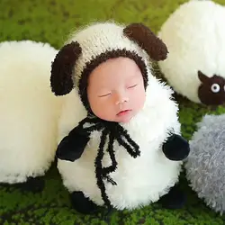 Новорожденный фотографии аксессуары овец костюм детские фото реквизит для фото ребенка Панама для мальчиков и девочек новорожденного