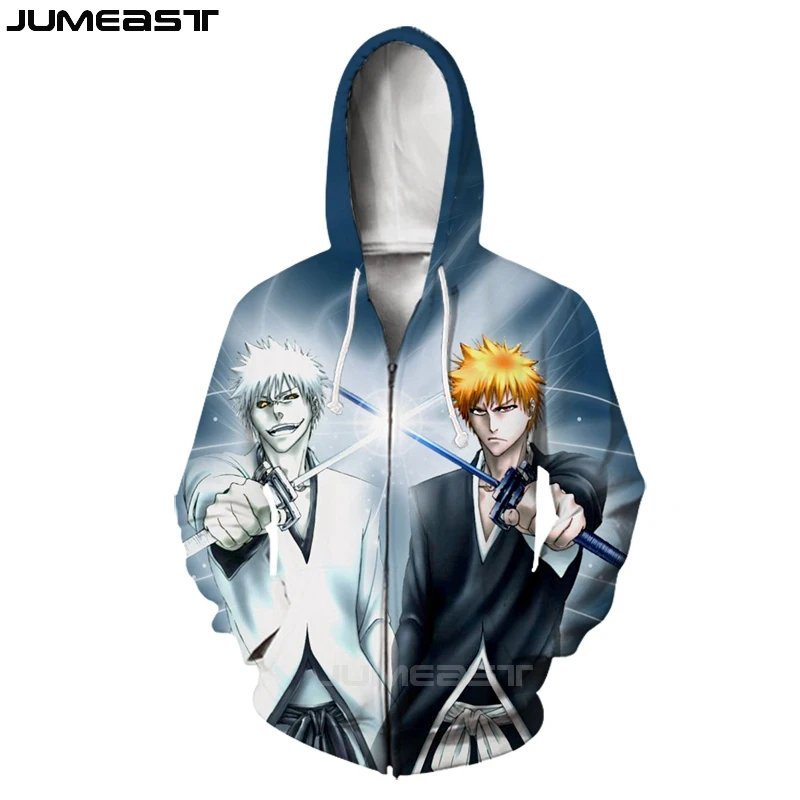 Jumeast бренд для мужчин/для женщин 3D печатных мультфильм Аниме Bleach куртка с длинными рукавами спортивный пуловер модные кепки капюшоном толстовки на молни - Цвет: 02