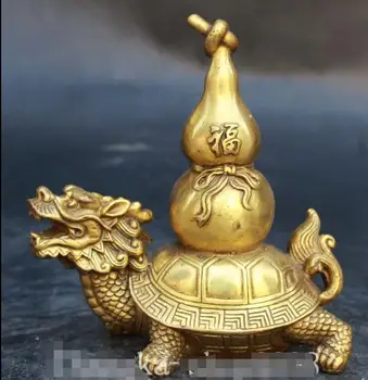 

6 China fengshui Pure Bronze Animal Dragon Tortoise Turtle Bottle Gourd Statue