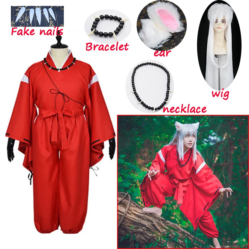 Аниме Inuyasha Косплей костюмы Красный японское кимоно мужской халат костюм W парики