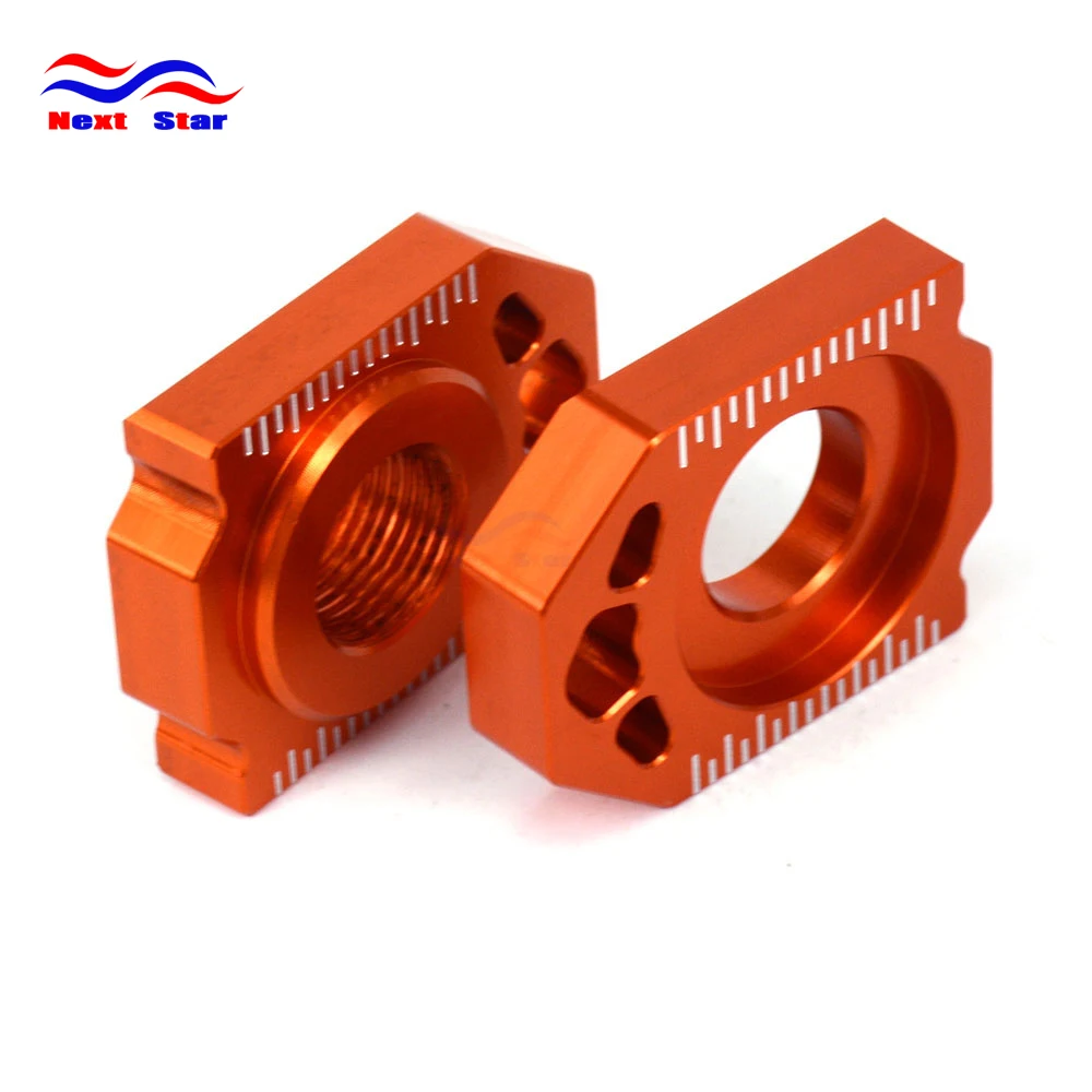 Dirt Bike Rim Parts Orange CNC Rear Chain Adjuster Axle Block For KTM SX SXF XC XCF EXC EXCF XCW XCFW 125 150 200 250 300 350 400 450 500 525 530