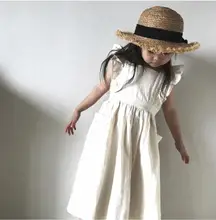 Kids Girl Cotton Linen Dress Japan Korean Ruffle Sleeveless Princess Dresses Baby Girls Summer Side Pockets Children Clothing Kids Girl Cotton Linen Dress Japan Korean Ruffle Sleeveless Princess Dresses Baby Girls Summer Side Pockets Children Clothing