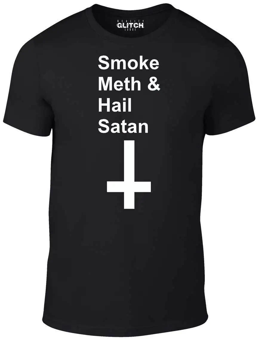 Футболка с надписью Hail satan Smoke Meth-забавная футболка в стиле ретро Необычные