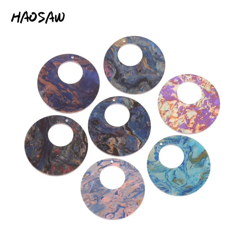 

HAOSAW 35MM 6Pcs/Lot Acetic Acid Charm/Hollow Round/Oil Paint Design/DIY Jewelry/Jewelry Accessory/HandMade/Earring Findings