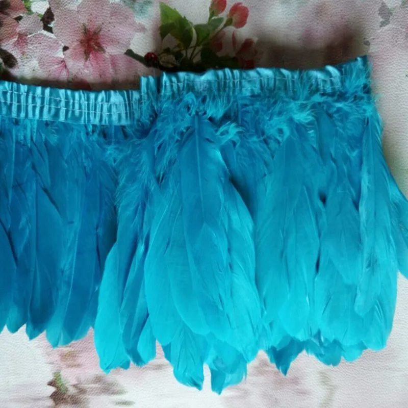 Разные цвета на выбор, отделка из гусиных перьев, 2 ярда/партия, пятнистая лента из гусиных перьев 15~ 18 см, украшение для танцев из утиных перьев - Цвет: sky blue