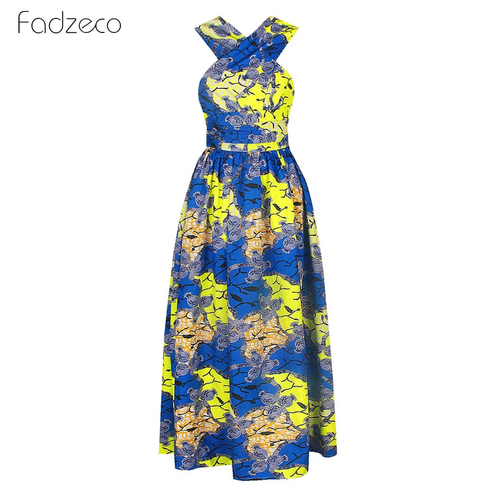 Mix color Fadzeco Summer African Dresses for Women New Fashion Robe Dashiki Dress Ethnic Print Backless Sexy African Dress - Цвет: Mix color