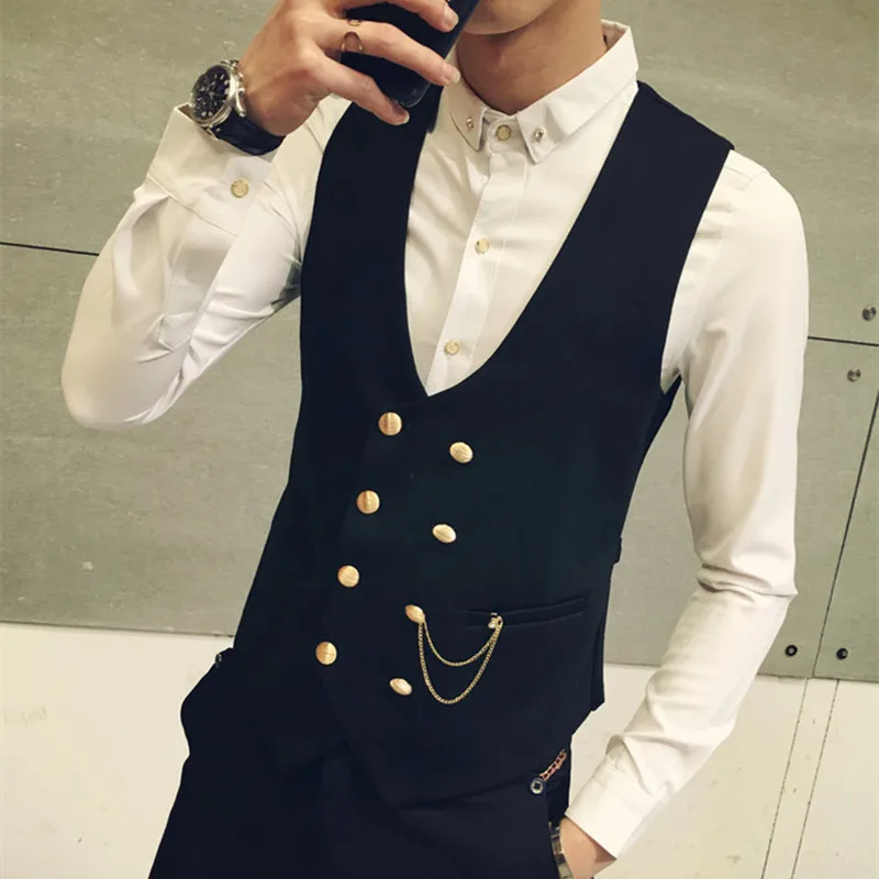  2019 New Arrival Dress Vests For Men Slim Fit Mens Suit Vest Male Waistcoat Gilet Homme Casual Slee