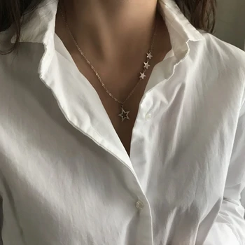 

925 sterling silver star pendants necklace simple image design elegant wild necklace for women 2018 charms jewelry holiday gift