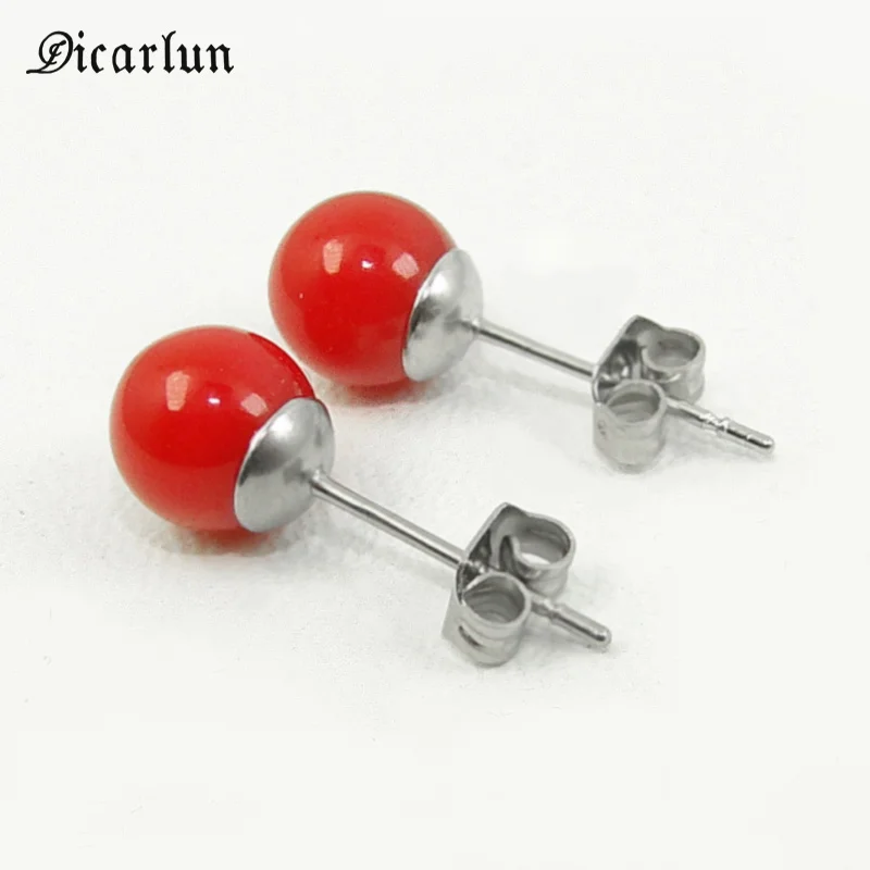 

DICARLUN Simulated Fake Pearl Earrings Stainless Steel Red Cherry Earrings Women Ball Stud Earings Fashion Jewelry Girls Female