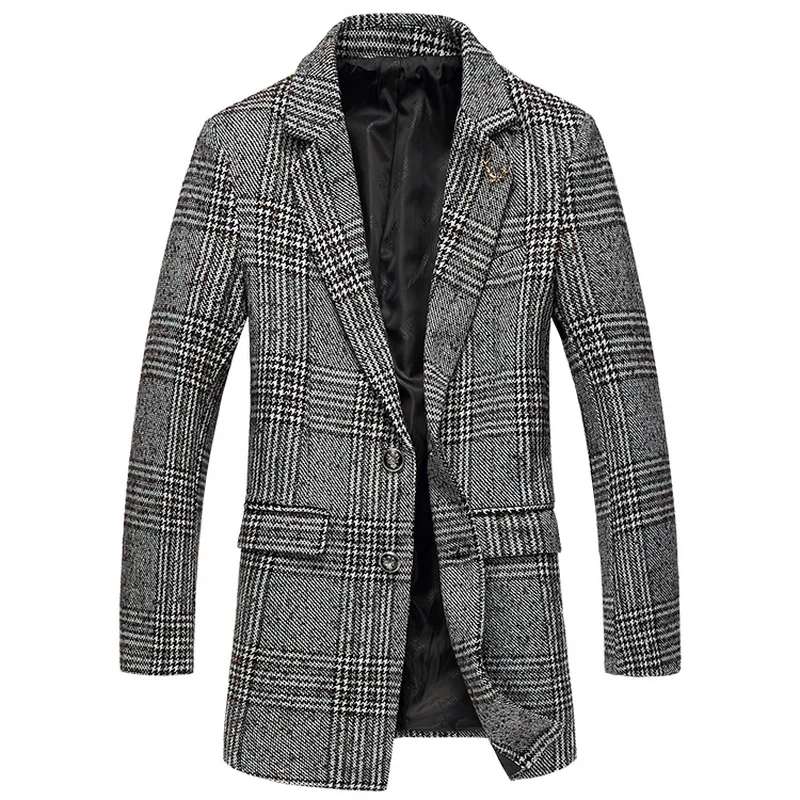 Длинное шерстяное пальто, Тренч, пальто, Клетчатая Мужская одежда для расслабленных мужчин