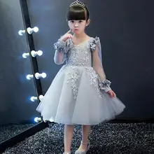 Новое поступление года; платье принцессы из серебристого шифона с цветочным рисунком для девочек; вечерние платья для крещения на свадьбу и День рождения; Детские платья-пачки; От 1 до 12 лет