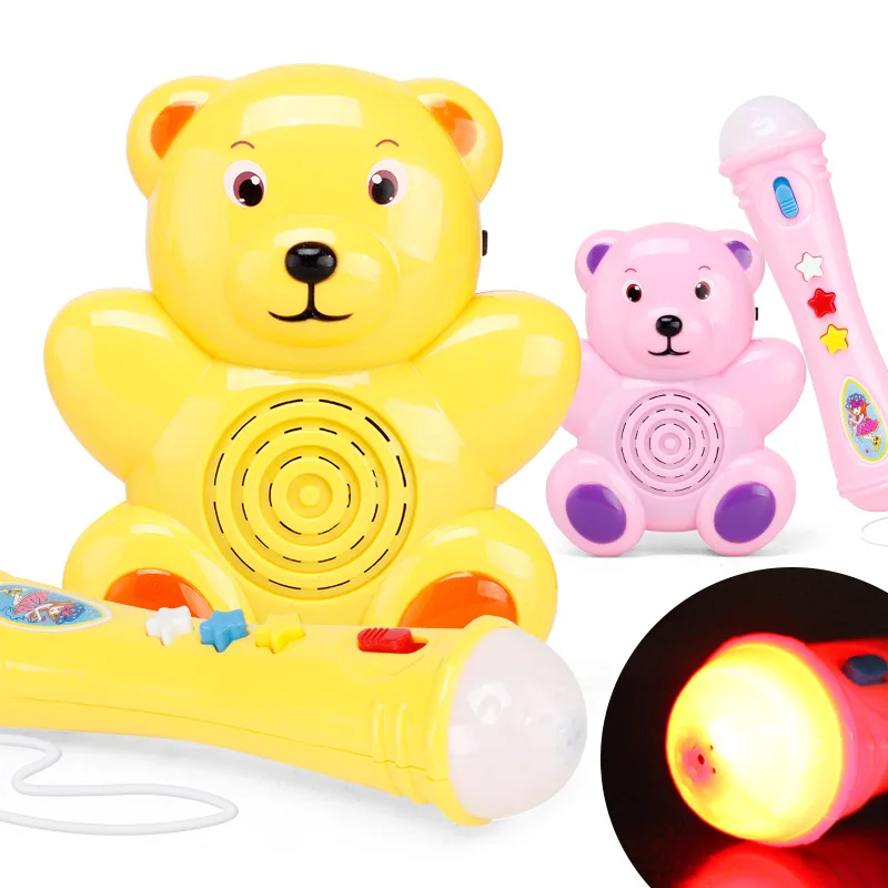 LED Microphone Mic Karaoke Singing Toys Plastic Model for Girl Boy Children Electric Bear Music Light Fun Toy Kid Birthday Gift