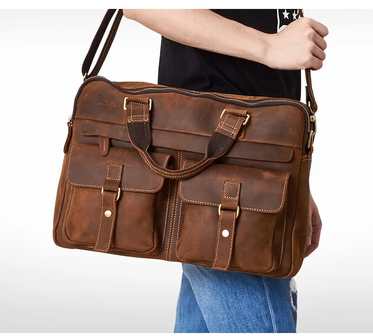Кожаный портфель Crazy Horse, Сумка с несколькими карманами, 15,6 дюймов, сумка через плечо для ноутбука, S681-40 для мужчин, Sacoche Homme, мужской чехол для ноутбука