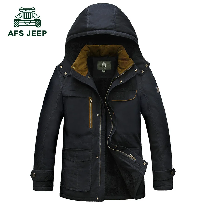 AFS большой Размеры L-5XL куртка осень-зима Для мужчин карман 017 капюшоном теплое пальто с толстой хлопковой подкладкой средней длины для