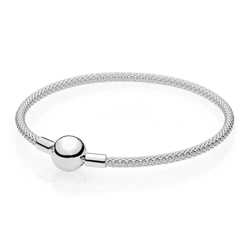

Authentic 925 Sterling Silver Bead Charm Chain Fit Original Moments Sterling Silver Mesh Pandora Bracelet for Women DIY Jewelry