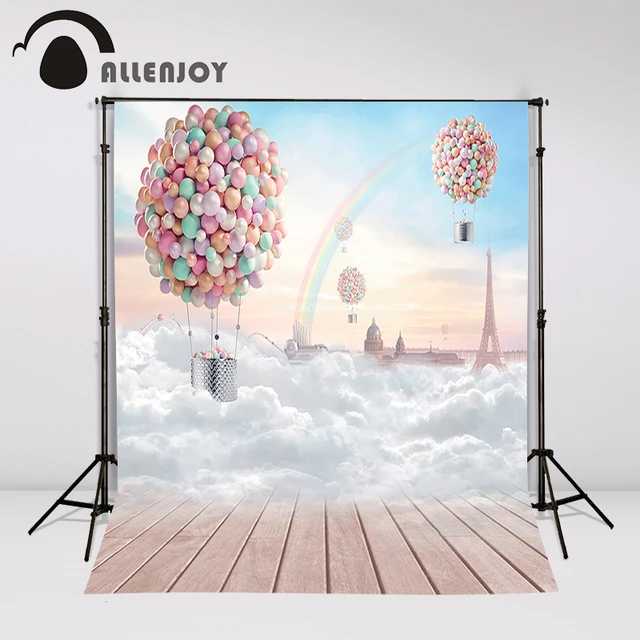 Allenjoy backdrop background wonderland hot air balloon rainbow Eiffel Tower children photo booth fantasy photography props