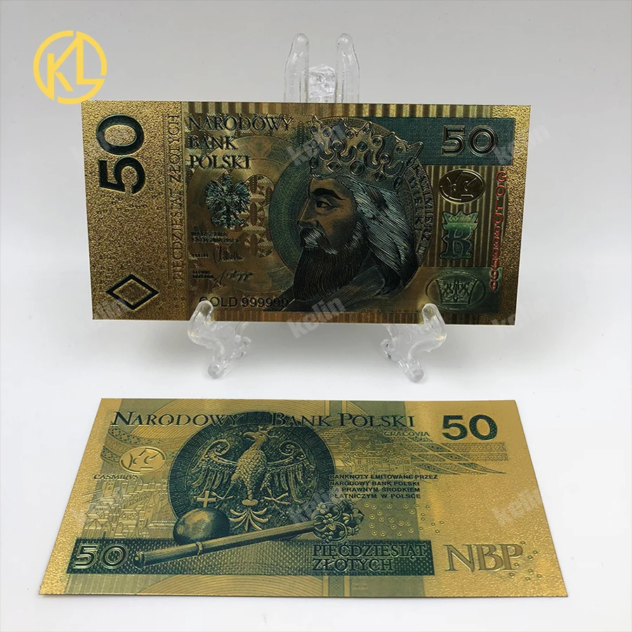 1 шт. 50 PLN цветной 999,9 банкнота из золотой фольги Польша пластиковые деньги для деловых подарков и украшения дома