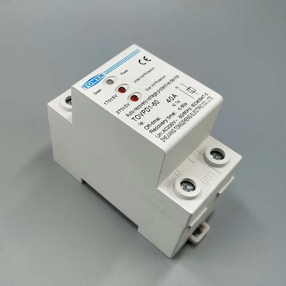 40A 230V Din rail 3 LED automatic reconnect over voltage and under voltage protective device protector protection relay 40A 230V Din rail 3 LED automatic reconnect over voltage and under voltage protective device protector protection relay