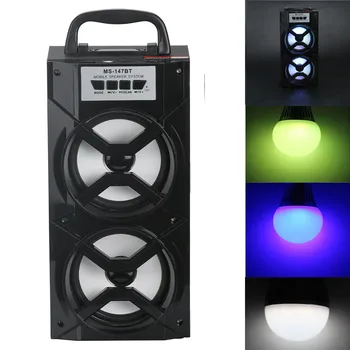 

HIPERDEL Bluetooth Speaker Wireless Outdoor Portable LED Multimedia Super Bass Speakers Double Horn with USB/TF/AUX/FM RadioC328