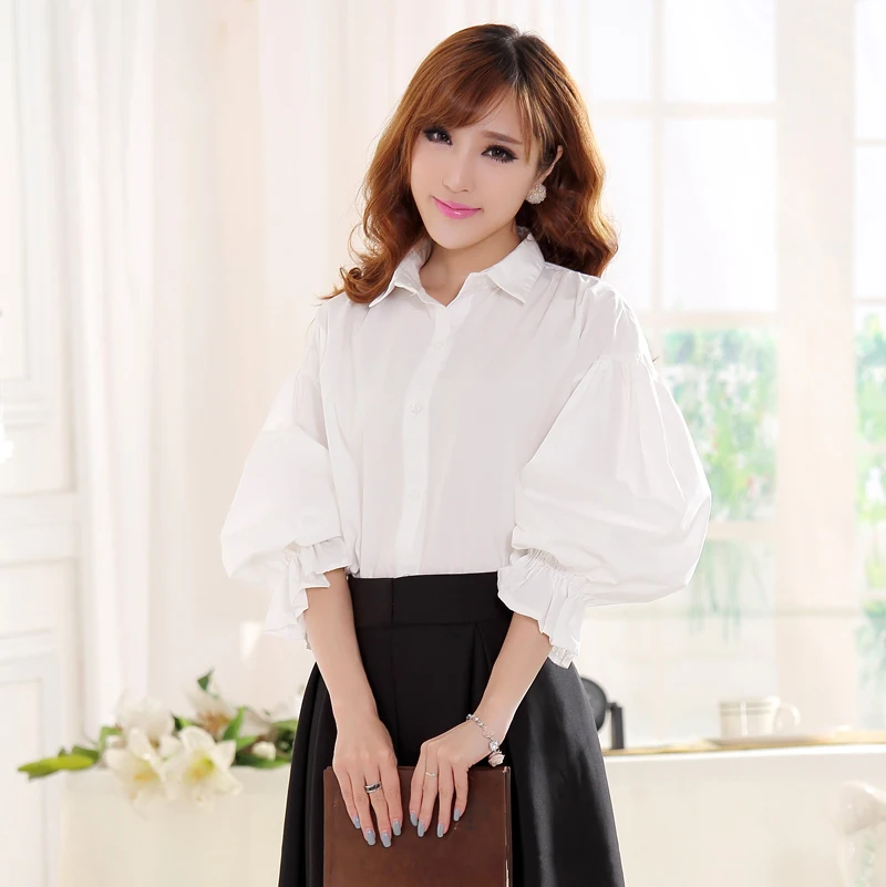 Ретро Блузки с рукавом фонариком женские новые модные Blusas Femininas винтажные