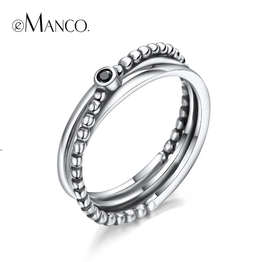 

e-Manco 925 Sterling Silver Black Zircon Ring Wedding&Engagement Jewelry Multi-layer Rope Ring Wholesale New Arrival