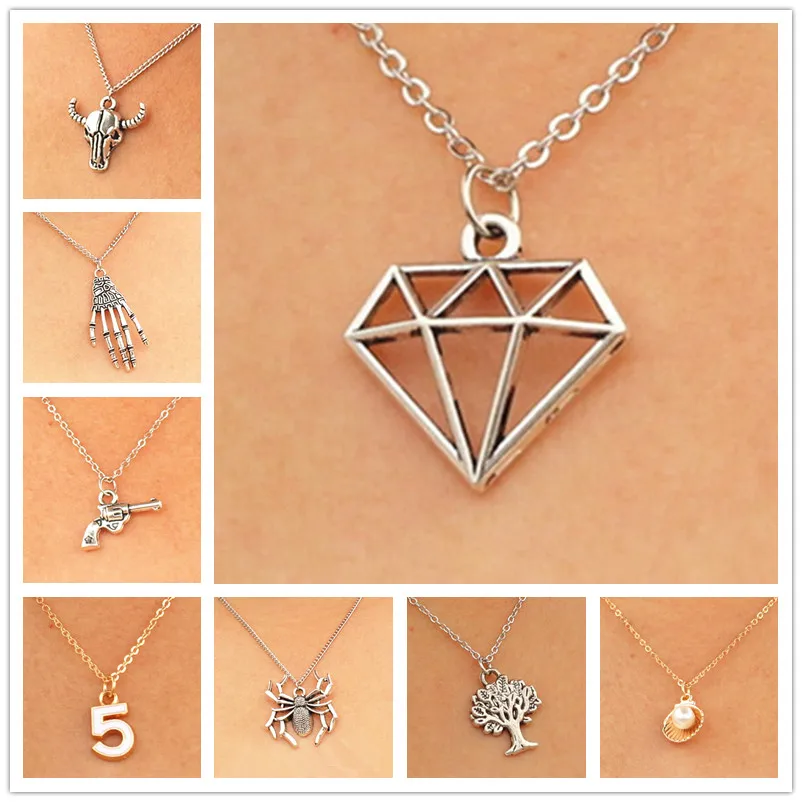 

New Minimalist Punk Shell Peace Spider Skeleton Skull Gun Short Clavicle Chain Pendant Necklace for Women Jewelry Statement Gift