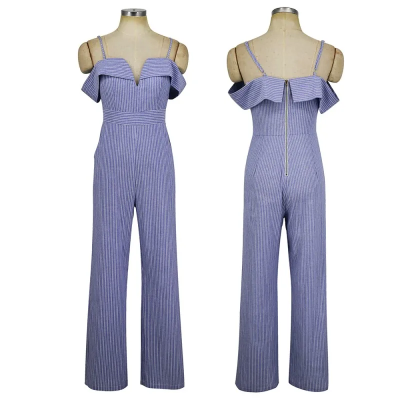 jumpsuit 2018 fashion plus size overalls one piece jumpsuit striped romper women summer off shoulder causal pants jumpsuit A2327
