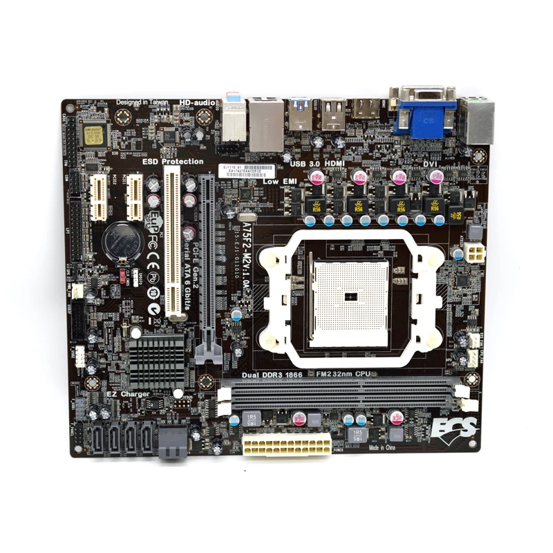 ECS 엘리트 a75f2 m2 V 1.0a FM2 A75 마더 보드 SATA3/USB3 지원 860K 5800k 원래 사용