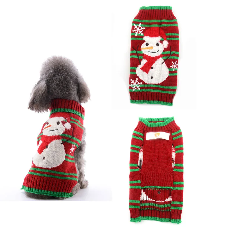 Рождественский полосатый свитер для собаки, для питомца с рисунком оленя трикотажная одежда с принтом в виде собак Снеговик Рождественские толстовки с капюшоном костюм для малых и средних собак DOGGYZSTYLE