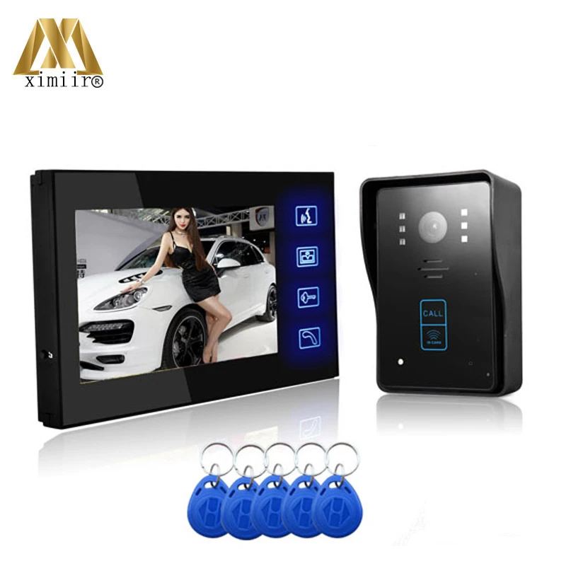 #*Cheap New Arrivals 7 inch Color Video Door Phone With Touch Sensor RFID Keyfob Access Control Video Door Phone Set 806MJID11