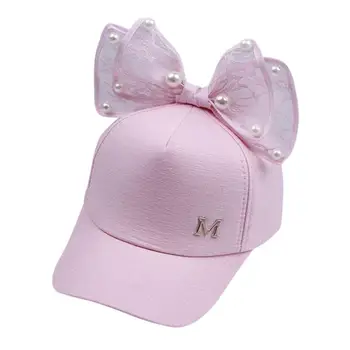 

shaunyging # 4011 Cute Kids Children Pearl Bowknot Bongrace Hat Peak Streak M Baseball Cap Sunhat